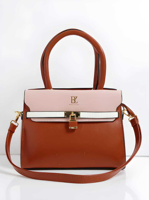 carry and style Pink, Brown Hand-held Bag Women’s Handbag – Premium Tan & Pink Shoulder Bag with Lock Closure