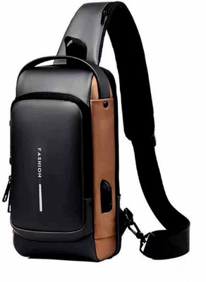 AANZIA Chest Bag Multi Features Crossbody Shoulder Design Password Lock Headphone Hole 5 L Backpack(Black)