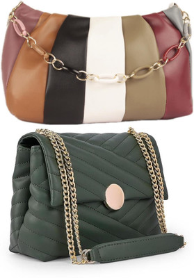 KRIFTY White, Green Sling Bag Stylish Fancy Unique Design Sling Bag For Women's/Girls(Pack of 2)