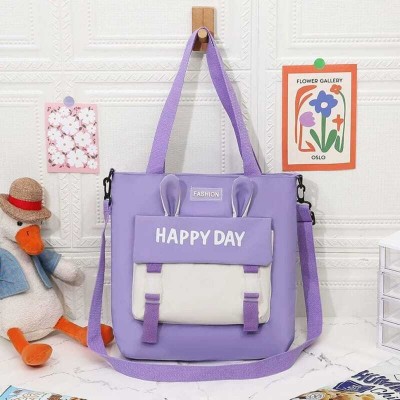 kidsmuch Purple Tote Happy Day Fashion Crossbody Tote Bag Canvas Shoulder Bag