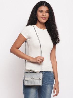 KLEIO White Sling Bag Top Bow Sling Hand Bag for Women Girls (HO8019KL-AGWH_Silver White)