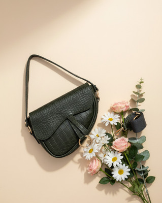 DONICY Green Sling Bag Stylish Curve Shape Croco Sling Bag