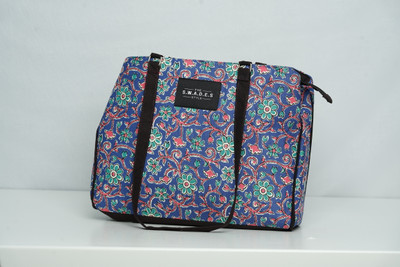 swades Blue Tote Mehraab Blue 3-Compartment Cabas