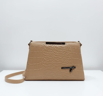 G GLAMORA Tan Sling Bag Croc-Embossed Structured Handbag