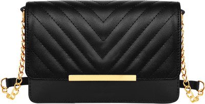 JPEnterprises Black Sling Bag Black Designer Faux Leather Handbag For Women And Girls JP-HB37