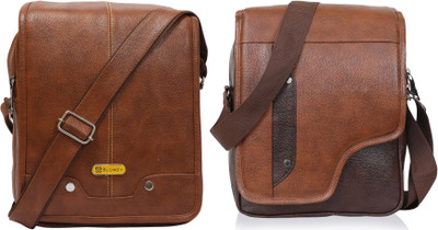 GOODINA Tan, Brown Sling Bag Sling Shoulder Cross body Bag college(Pack of 2)