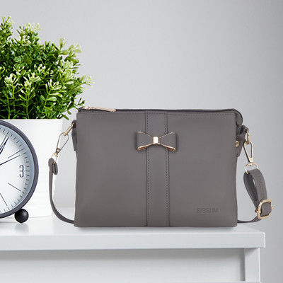 Reshu Grey Sling Bag women sling bag 6 pocket with adjustable shoulder strap