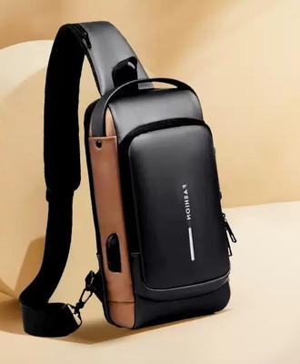 Xelcis Black Sling Bag Black Brown Men & Women Shoulder _Bag Sling Bag Business Men g Port