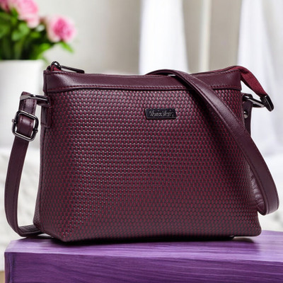 Women Marks Maroon Sling Bag Embossed Mat Design