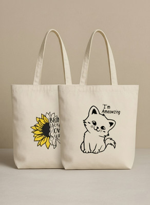 Kyraa White Tote Cotton Tote Bags for Women | Strong Canvas Reusable Shopping(Pack of 2)