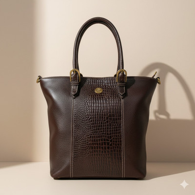 BUFFHORN Brown Shoulder Bag Crocodile Embossed Leather