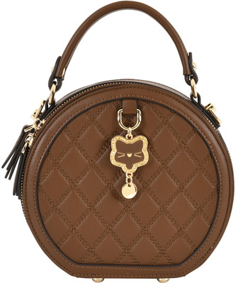 WYNBERG Brown Shoulder Bag Luxury Round Quilted Handbag for Women | Designer Sling & Crossbody Party Bag