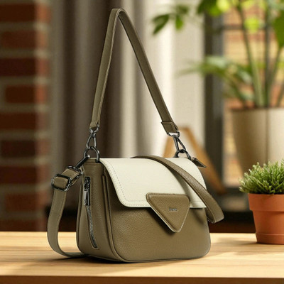 Exotic Premium Khaki Sling Bag Unique Shape Texture Design Flap Closure