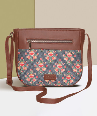 ZOUK Blue Sling Bag Mughal Garden Print U Shaped Sling Bag