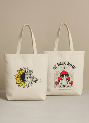 Kyraa White Tote Cotton Canvas Tote Bags for Women | Reusable Shopping Bags(Pack of 2)