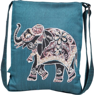 INDHA Blue Sling Bag Elephant Hand Block Print Sling Bag