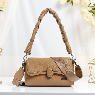 Exotic Brown Sling Bag Flap Design Texture Sling Bag