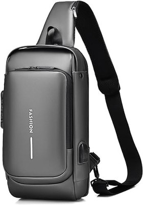 Velmi Black Sling Bag Sling Bag for Men with USB Charger, Lock & Zipper Slot