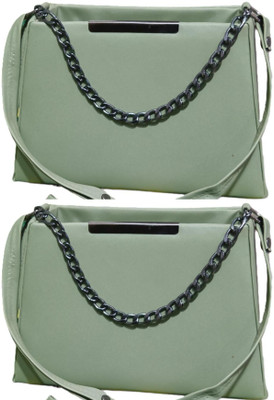 RANDAM Green, Green Sling Bag PU - Leather Tote Bag for Women Female Large Capacity Shoulder Bag Handbags.(Pack of 2)