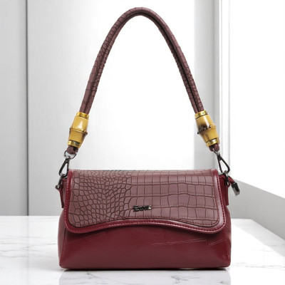 Exotic Maroon Sling Bag Premium PU Leather with Intricate Embossed Pattern