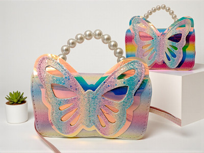 TECHNOCHITRA Multicolor Sling Bag Fashion Sparkl Butterfly Sling Bag for Girls with Pearl Handle & Adjustable Belt