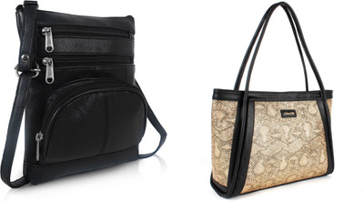 CIMONI Black, Gold Sling Bag Classic Simple Shoulder Crossbody Daytrip Sling Bag For Women(Pack of 2)