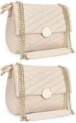 Bag ward Beige, Beige Sling Bag Stylish Fancy Unique Design Sling Bag For Women's/Girls(Pack of 2)