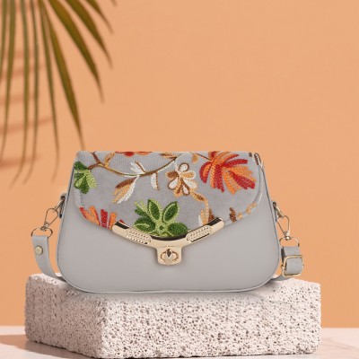 SPOTIC Grey Sling Bag Stylish Front Embroidered Classy Design Shoulder Crossbody Sling Bag For Women