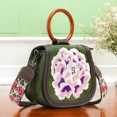 Exotic Green Sling Bag Retro Floral Embroidery Sling Bag