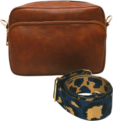 Ardan Brown Sling Bag /Crossbody Bag with Dark Blue Adjustable Belt for Girls & Women