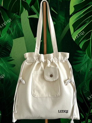 LIZIQI White Tote trendy cotton canvas