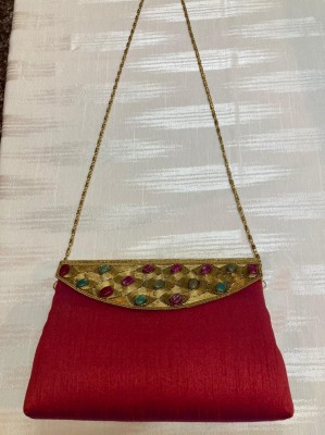 jophiel. fashion Red Sling Bag SILK LUXE WITH STONEWORK FRAME (F11)