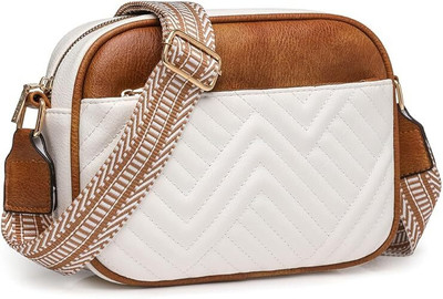 Inovera White, Brown Sling Bag Faux Leather Shoulder Bag's - Stylish Crossbody for Ladies with Adjustable Strap