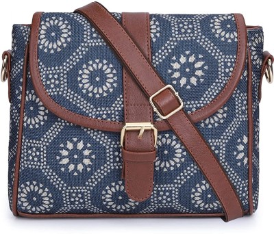 The CLOWNFISH Grey Sling Bag Madeline Printed Handicraft Fabric Sling Bag Shoulder Bag (Lead Grey)