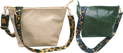 Dakota Beige, Green Sling Bag with Detachable Green Belt for Girls & Women(Pack of 2)