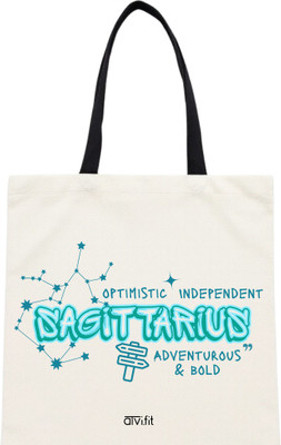 ATVI.FIT White Tote Sagittarius Zodiac Cotton Tote Bag | Astrology Printed Tote | Reusable Daily Bag