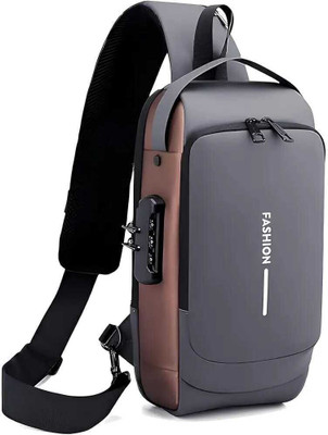 SS Collection Grey, Gold Shoulder Bag Waterproof Polyester Slim Unisex Crossbody Sling Bag Chest Backpack Shoulder Bag