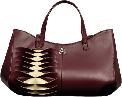 AKS & AD Maroon Tote Beneath the Surface Maroon Tote Bag | Sculptural Leather Handbag with RFID