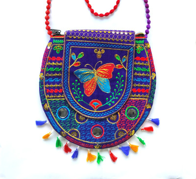 Alberts Blue Sling Bag Designer Embroidered Traditional Purse Clutch For Women
