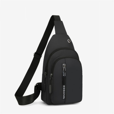 CarryTrip Black Shoulder Bag Small Chest Bag With 2 Compartment, 1 Front Pocket And Earphone Hole / Chest Bag