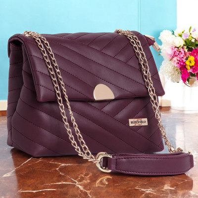 BLUE WORLD Maroon Sling Bag Stitch Qualted Embroidered Pattern