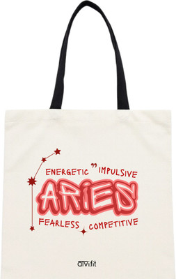 ATVI.FIT White Tote Aries Zodiac Cotton Tote Bag | Astrology Printed Tote | Reusable Cotton Bag
