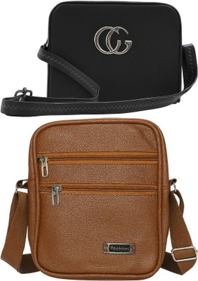 Yari Black, Brown, Brown Sling Bag Stylish Forever Young Sling Bag For Women And Girls(Pack of 2)