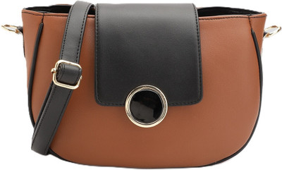 house of common Tan, Black Sling Bag Women's Casual Solid Sling Bag