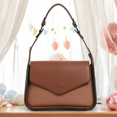 Exotic Premium Tan Shoulder Bag Unique Design Textured Flap Closure Bag