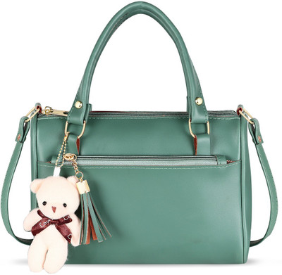 KAVRIXA Green Sling Bag Green Luxurious Faux Leather Handbag With Teddy Bear For Women KX- HB20