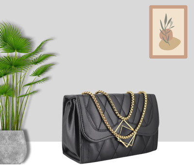 zufisha Black Sling Bag Elegant White Vegan Leather Sling Bag for Women with Gold Chain Strap