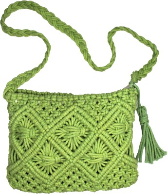 Hastvikas Green Sling Bag Handmade Macrame Cotton Sling Bag – Eco-Friendly, Boho-Chic Cotton Crossbody Bag