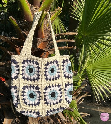 Style Gali Blue, White Shoulder Bag Handmade Crochet Bag Blue Stylish Aesthetic Evil Eye for Women Girls