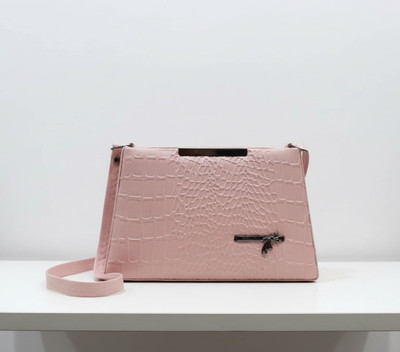 G GLAMORA Pink Sling Bag Croc-Embossed Structured Handbag